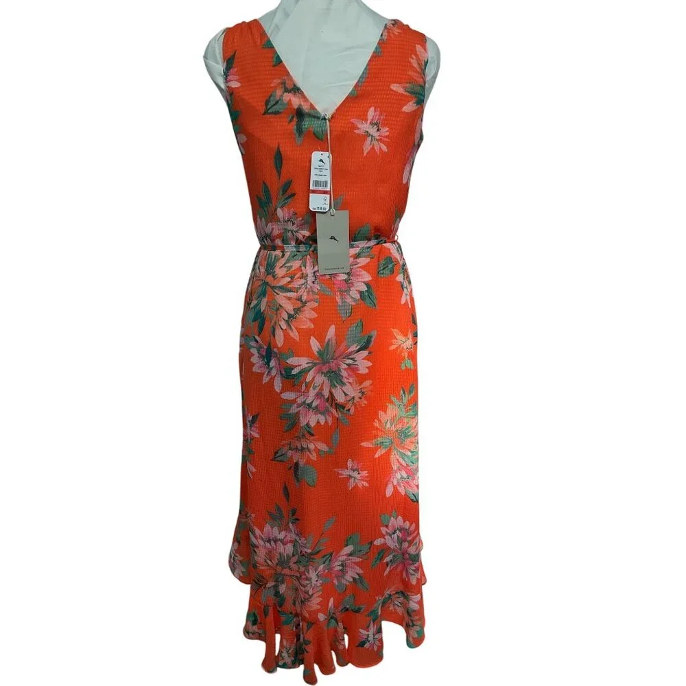 Tommy Bahama Joyful Blooms Orange Floral Sleeveless Maxi Dress XS - Picture 3 of 8